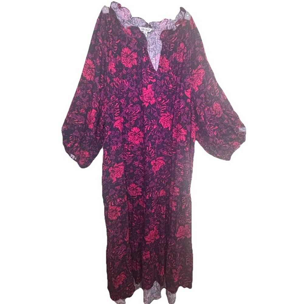 Pioneer Woman‎ Maxi Dress Floral 2X Black Red  Tiered Ruffled Flowing